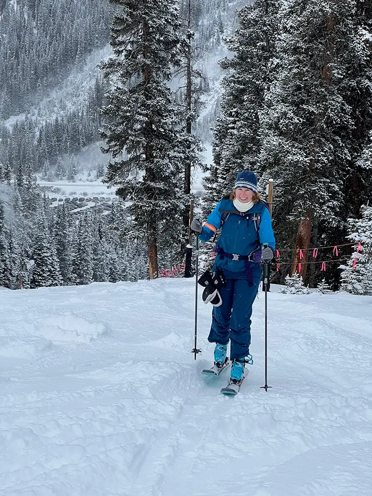 Michele Stowe of Skyrocket Coaching seen backcountry skiing