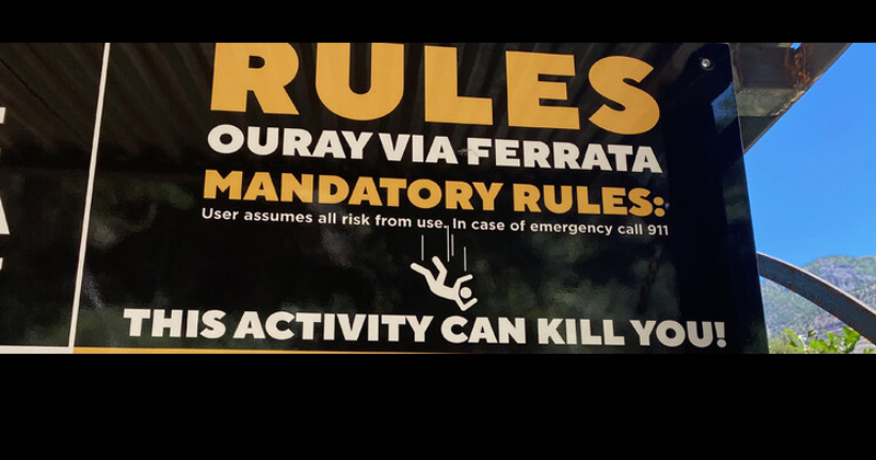 Warning poster for Ouray Via Ferrata